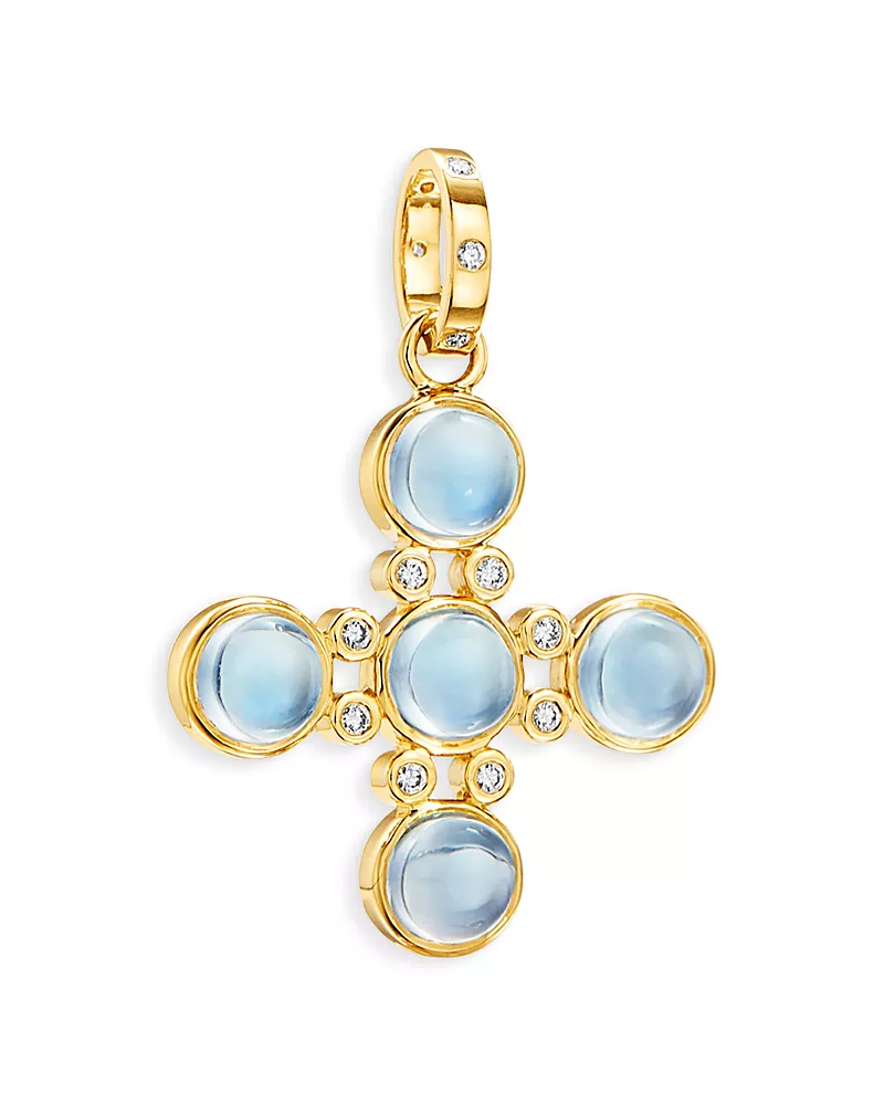 Temple St. Clair 18K Yellow Gold Fj Blue Moonstone & Diamond Four Elements Cross Pendant