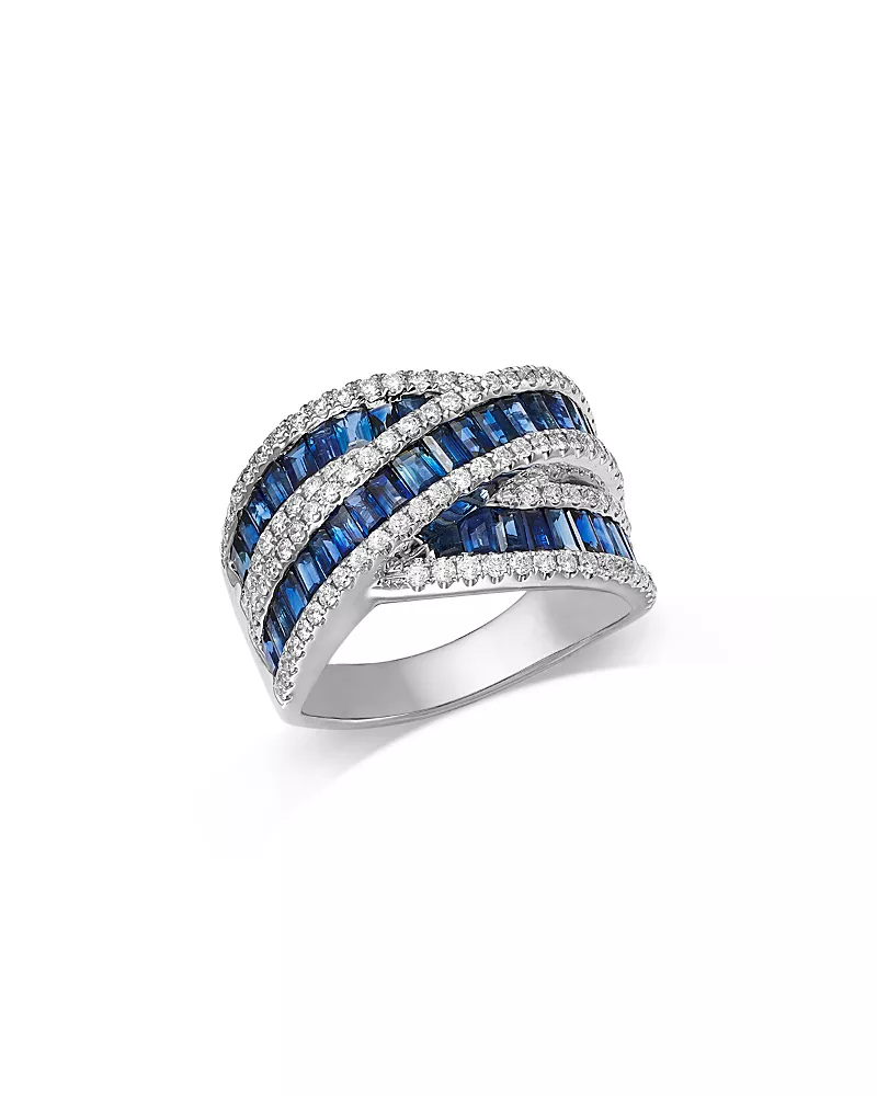 Bloomingdale's Fine Collection Blue Sapphire & Diamond Crossover Ring in 14K White Gold