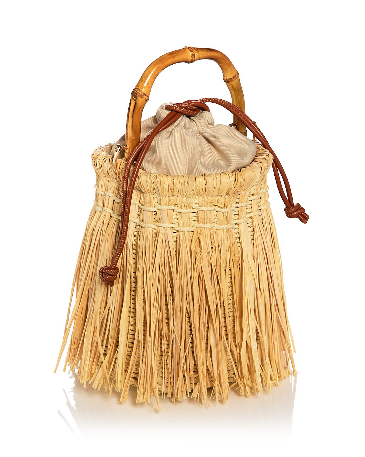 Aqua Fringed Straw Bucket Bag - Exclusive