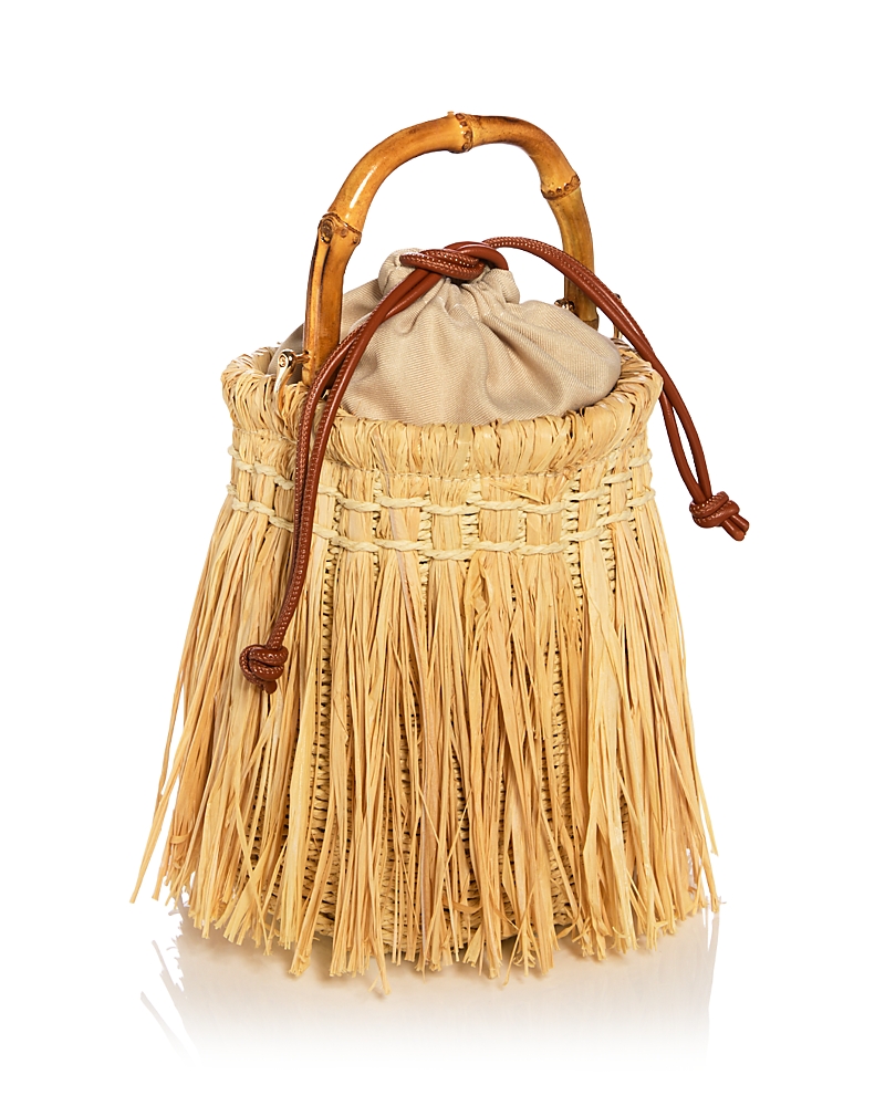 Aqua Fringed Straw Bucket Bag - Exclusive
