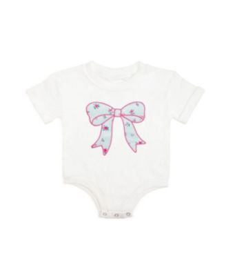 Girls' Sky Floral Bow Patch Short Sleeve Romper - Baby