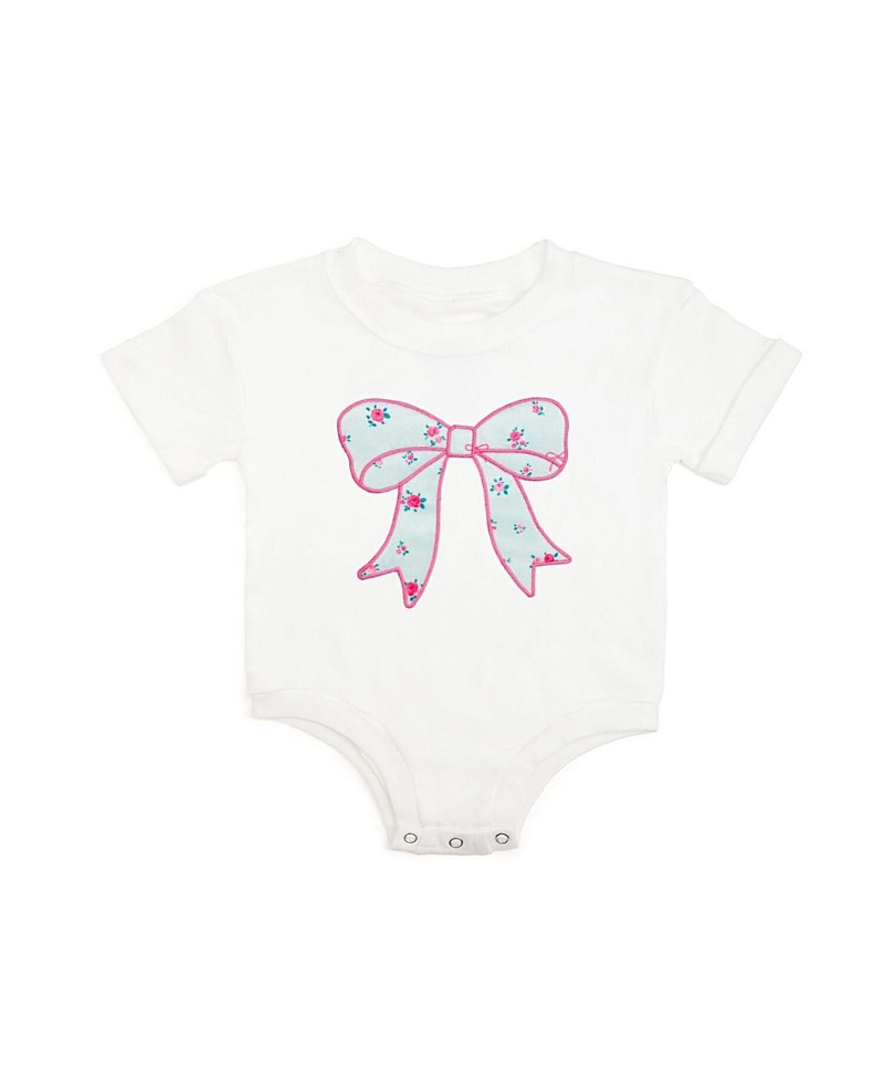Sweet Wink Girls' Sky Floral Bow Patch Short Sleeve Romper - Baby