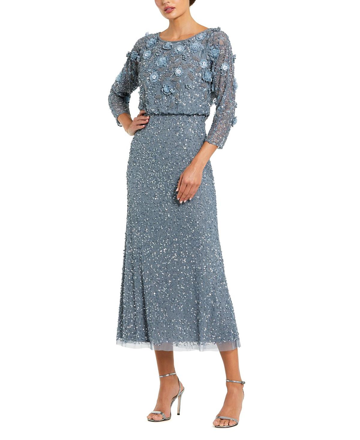 Mac Duggal Embellished Floral Detail One Shoulder Gown