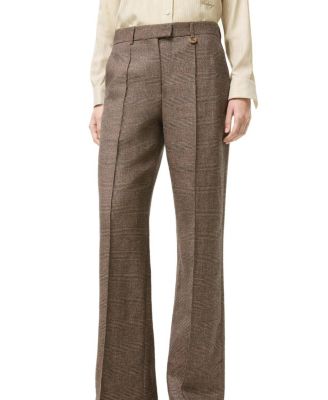  Check Wool Linen Blend Tailored Trousers