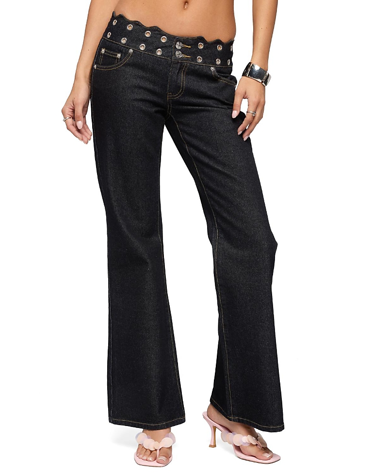 Edikted Scalloped Grommet Low Rise Bootcut Jeans