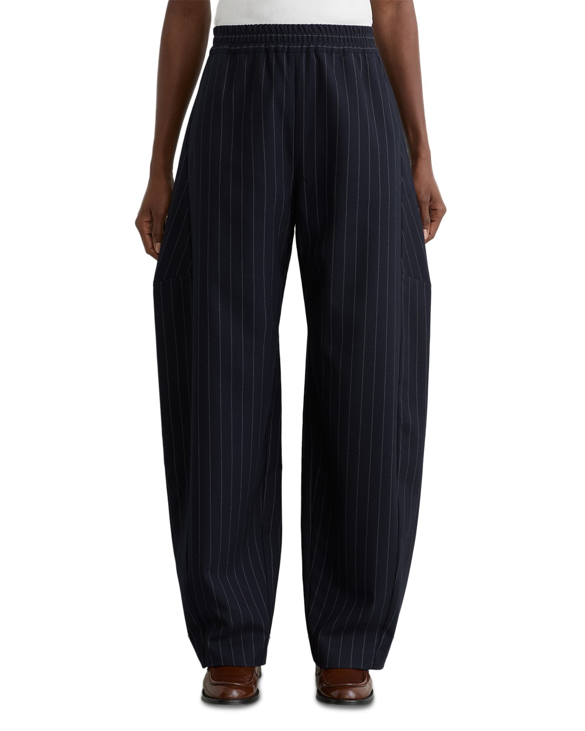 Elle Pinstriped High Rise Barrel Trousers