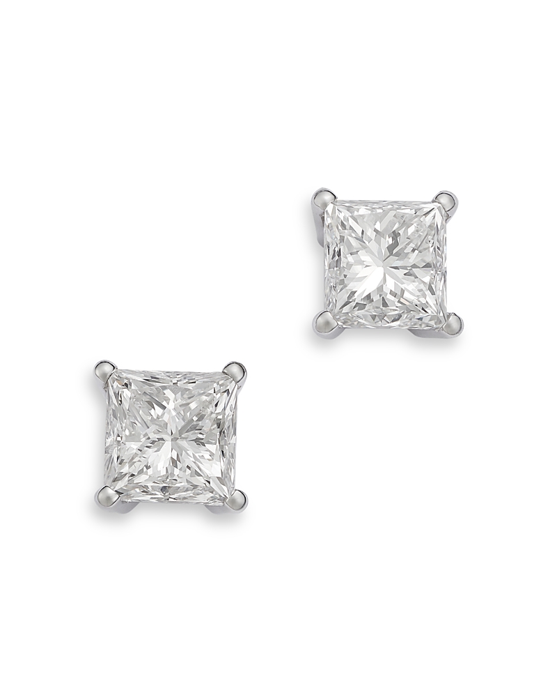 Bloomingdale's Fine Collection Diamond Princess Cut Stud Earrings in 14K White Gold, 2.0 tcw