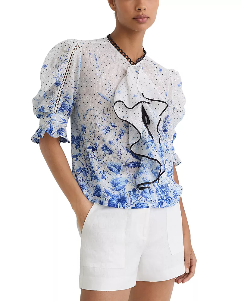 Reiss Ruffle Printed Blouse
