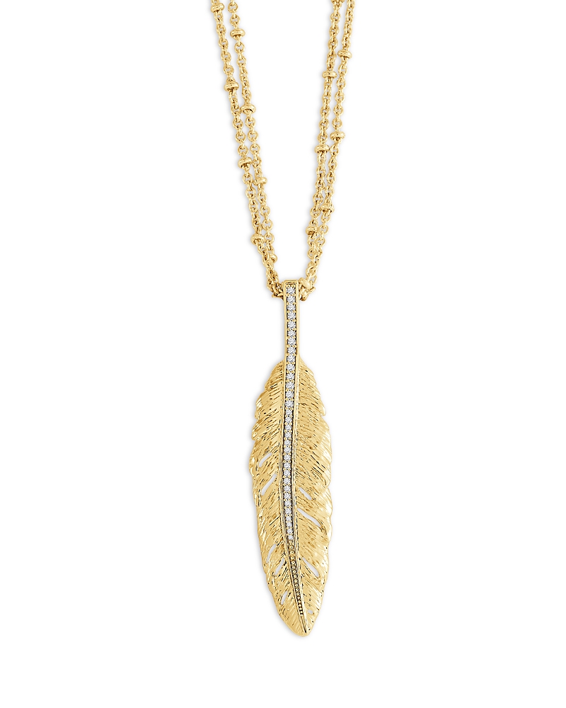 Anabel Aram Pave Feather Large Pendant Necklace, 17