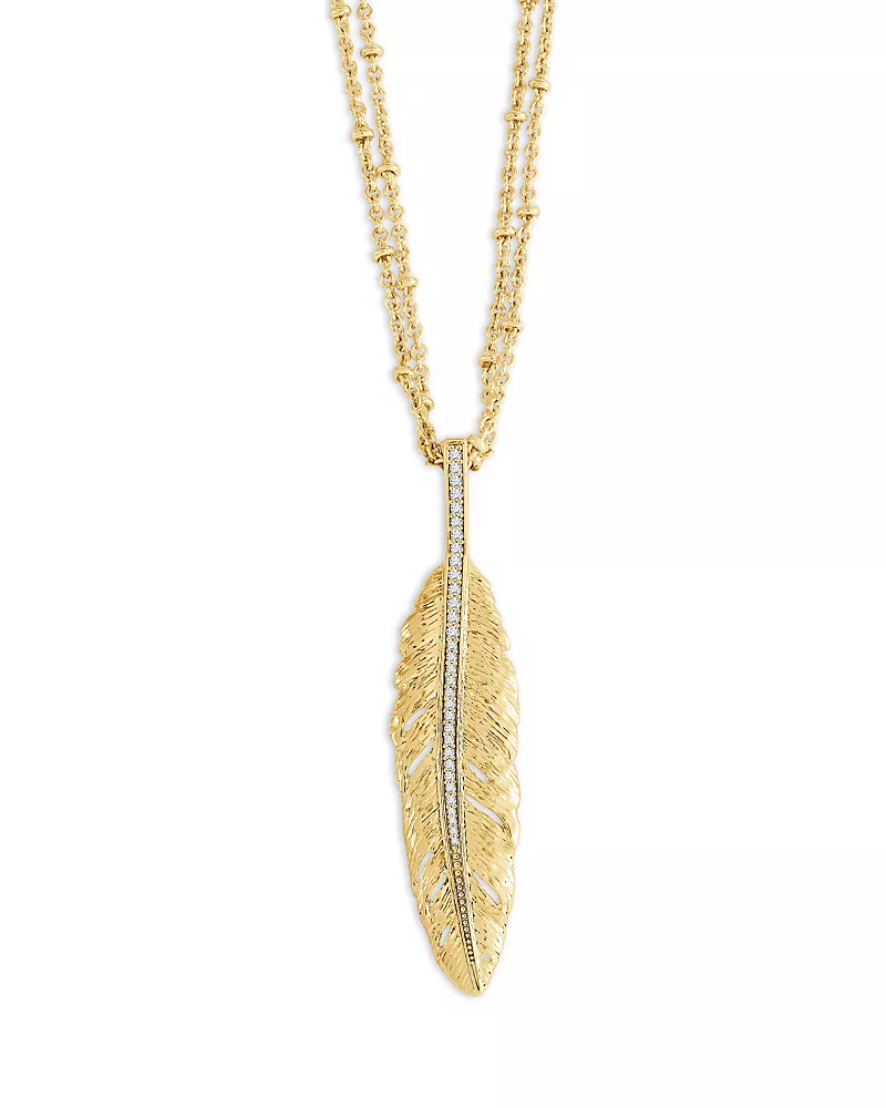 Anabel Aram Pave Feather Large Pendant Necklace, 17
