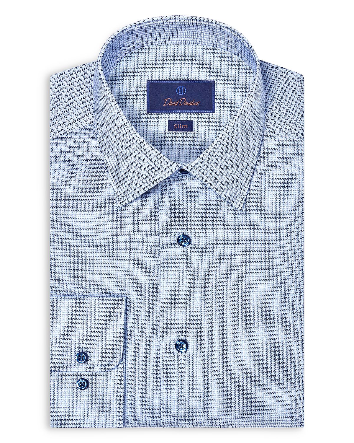 David Donahue Slim Fit Stretch Twill Micro Check Dress Shirt