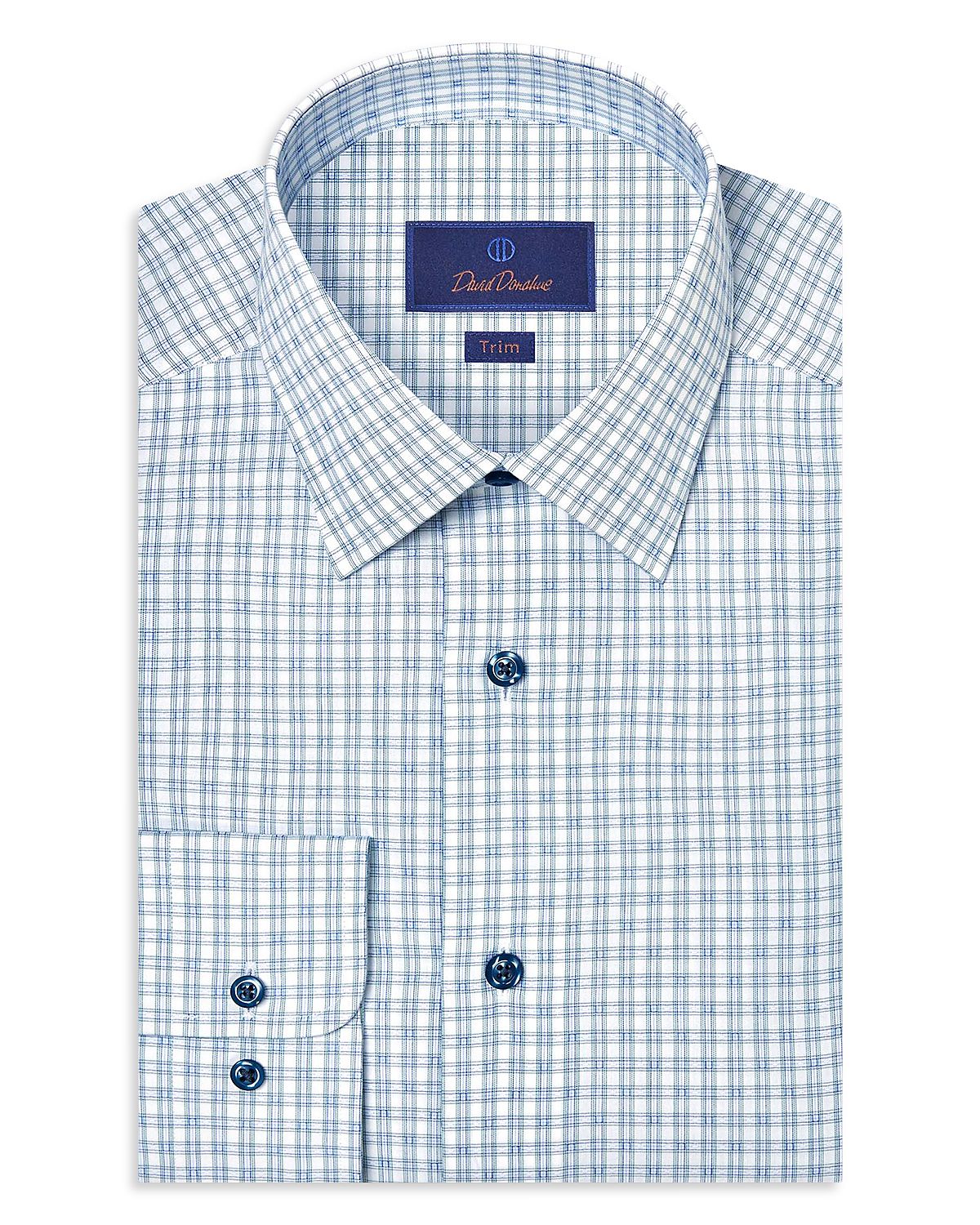 David Donahue Trim Fit Dobby Check Dress Shirt