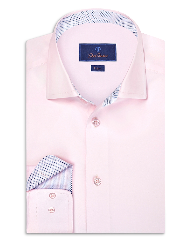 David Donahue Trim Fit Twill Solid Dress Shirt