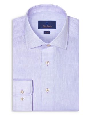 Trim Fit Linen Herringbone Dress Shirt