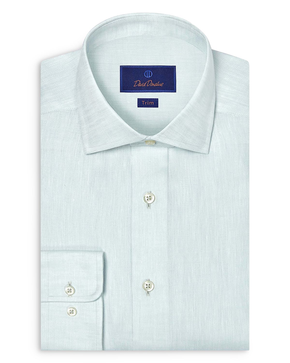 David Donahue Trim Fit Linen Herringbone Dress Shirt