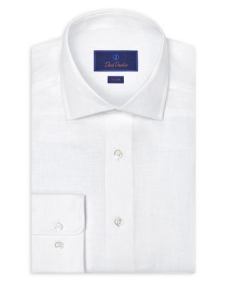 David Donahue Trim Fit Linen Herringbone Dress Shirt
