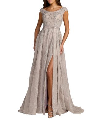 Embellished Cap Sleeve A Line Gown