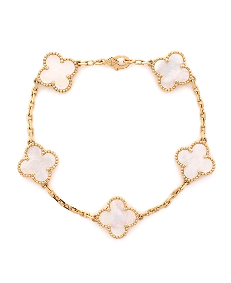 Pre-Owned Van Cleef & Arpels Vintage Alhambra 5 Motifs Bracelet 18K Gold and Mother of Pearl