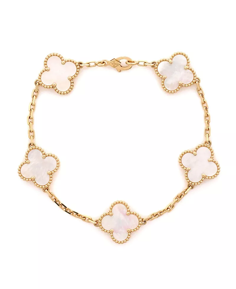Pre-Owned Van Cleef & Arpels Vintage Alhambra 5 Motifs Bracelet 18K Gold and Mother of Pearl