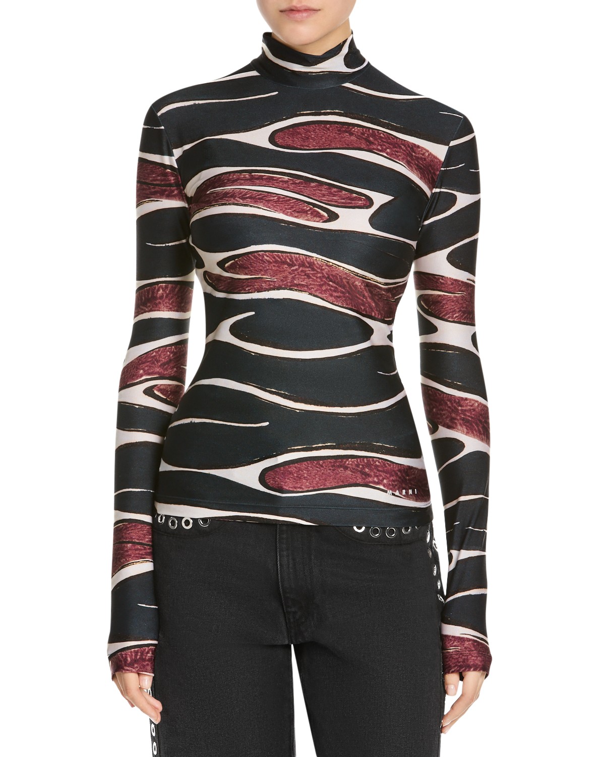 Marni Printed Long Sleeve T Shirt in Black