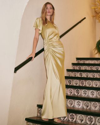veronica beard gold dress Huntleigh in Green column dress