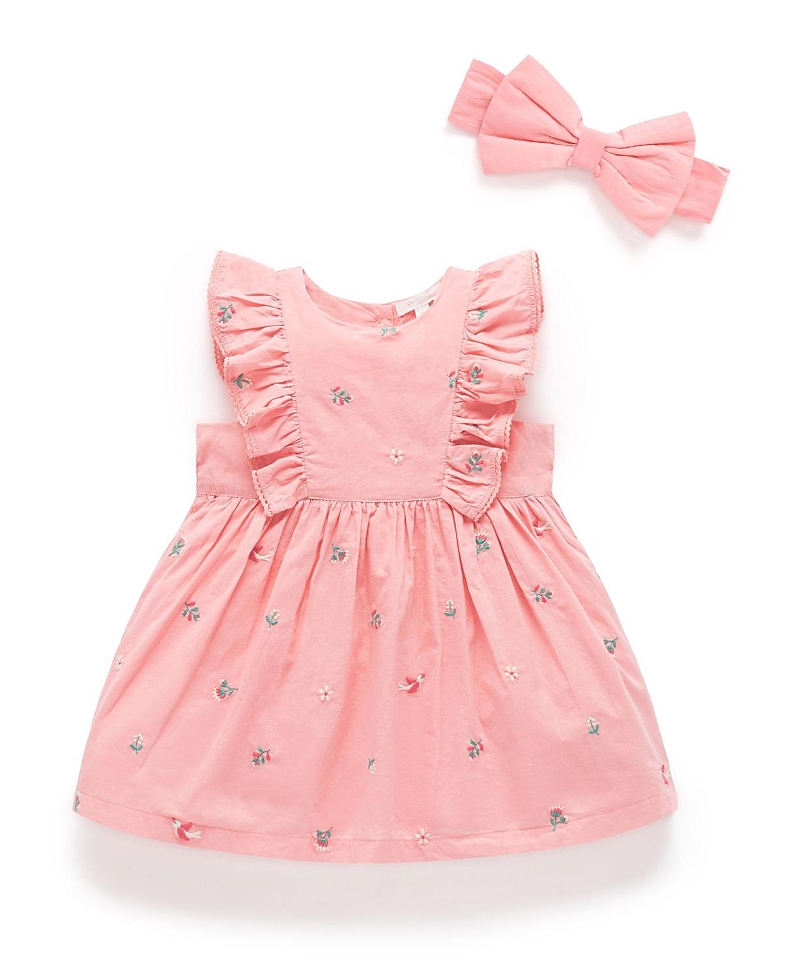 Purebaby Girls' Broderie Dress & Headband - Baby