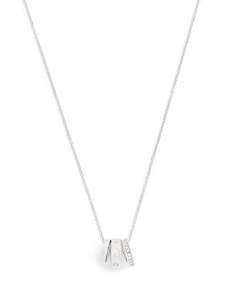 Signature C Pav&eacute; Rondelle Pendant Necklace, 16-18"