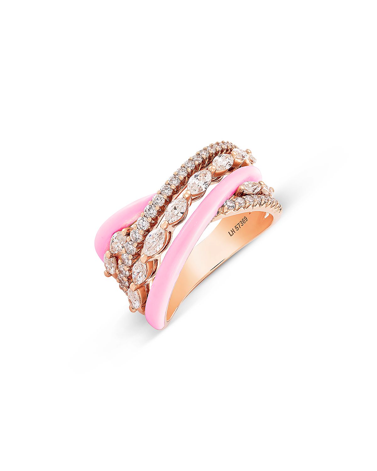 Etho Maria 18K Rose Gold Diamond Marquis & Round Pink Enamel Ceramic Crossover Ring, 1.05 tcw