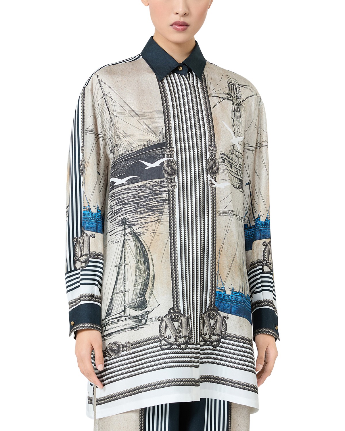 Max Mara Mxmteglia Printed Silk Shirt in Stone