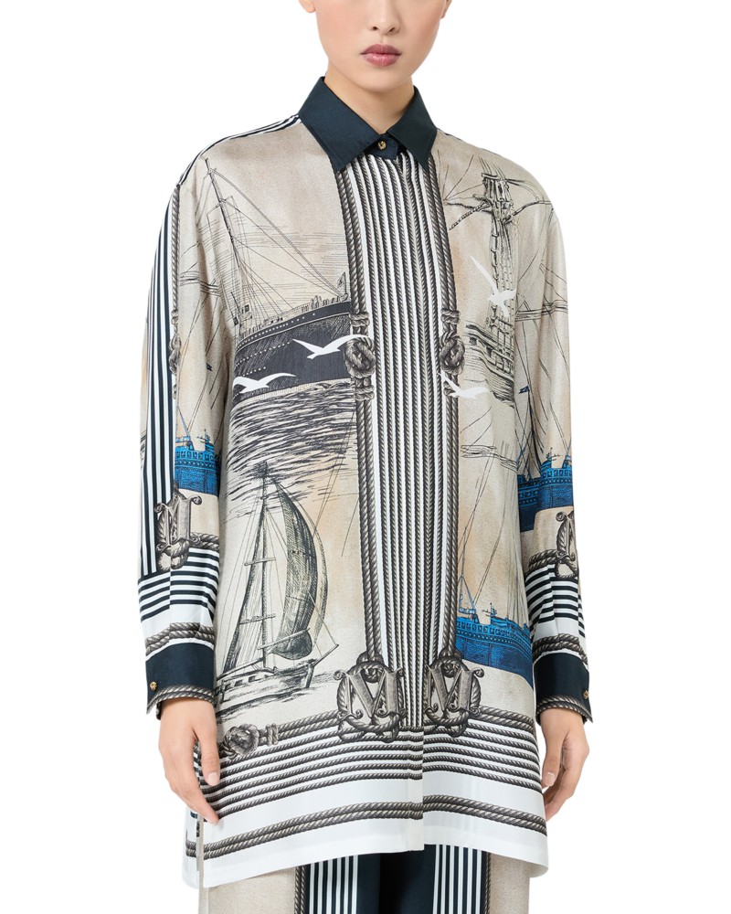 Max Mara Mxmteglia Printed Silk Shirt in Stone