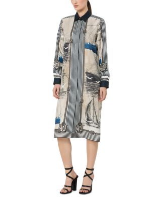 Max Mara Mxmteismo Stone Silk Printed Shirt Dress