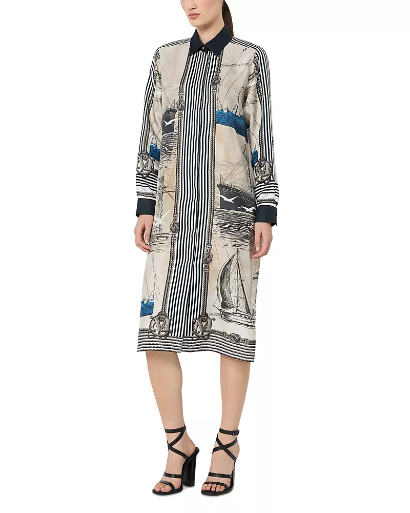 Max Mara Mxmteismo Stone Silk Printed Shirt Dress