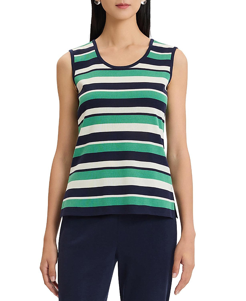Ming Wang Stripe Scoop Neck Mid-Length Knit Tank