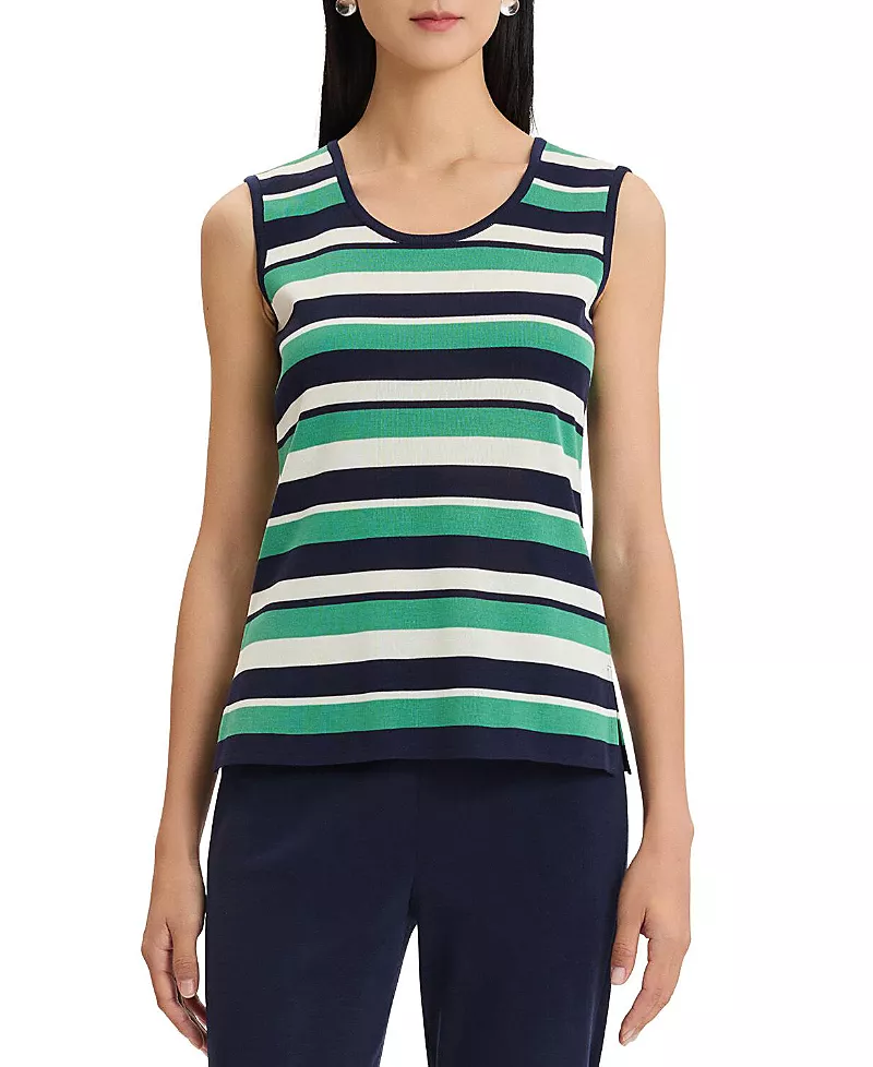 Ming Wang Stripe Scoop Neck Mid-Length Knit Tank