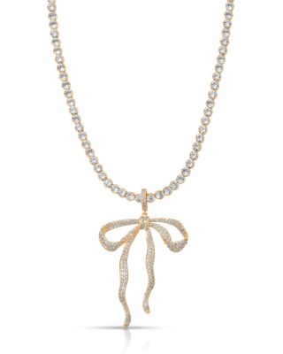 Pav&eacute; Bow Tennis Necklace, 12-17"