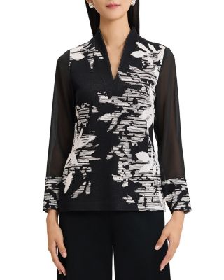  Plus Size Floral Jacquard Mixed-Media Knit Tunic