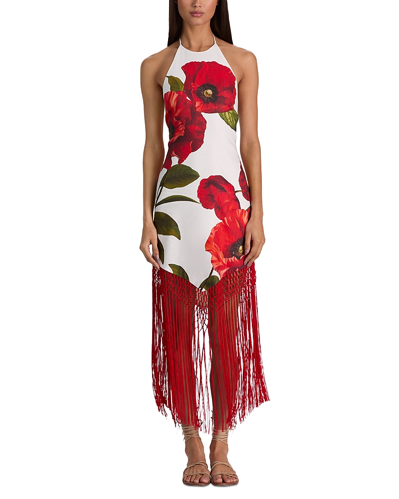 Alice and Olivia Mallory Halter Fringe Hem Dress