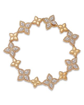 18K White & Yellow Gold Princess Flower Diamond Flower Link Bracelet, 1.32 tcw