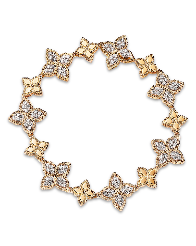 Roberto Coin 18K White & Yellow Gold Princess Flower Diamond Flower Link Bracelet, 1.32 tcw
