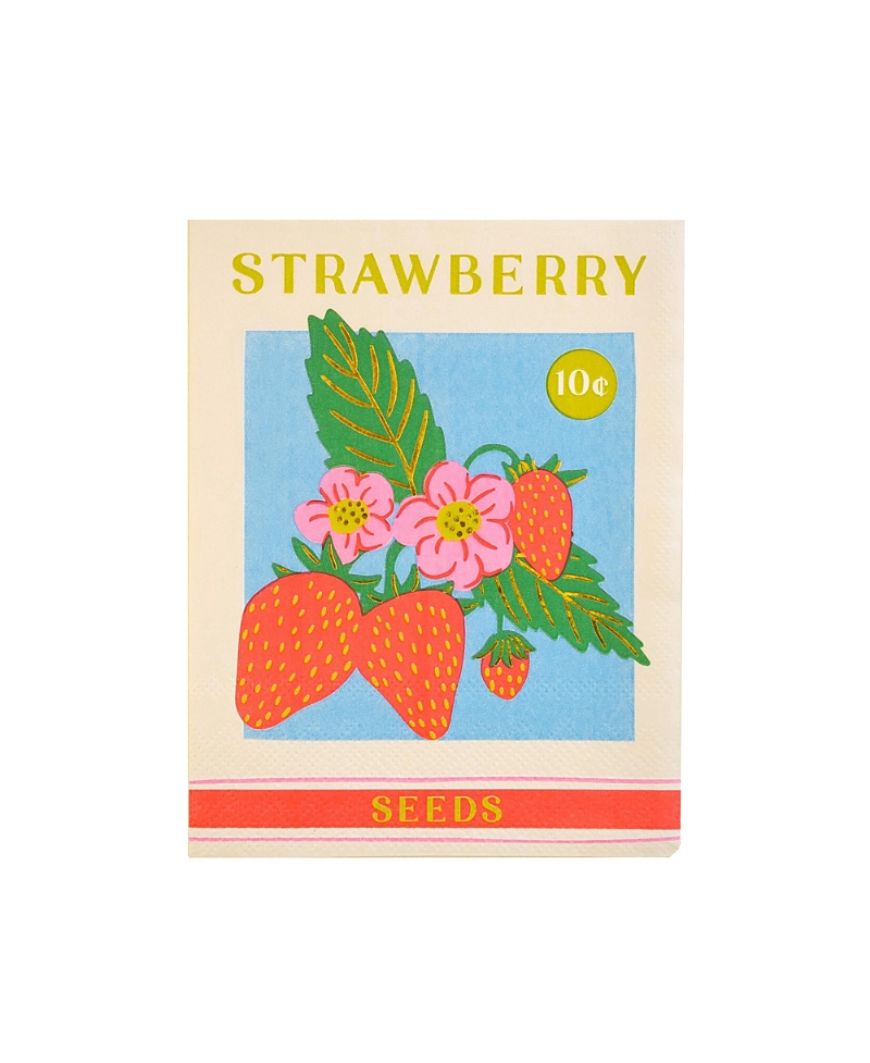Jollity & Co. In Bloom Strawberry Seed Packet Large Paper Napkins, Set of 16