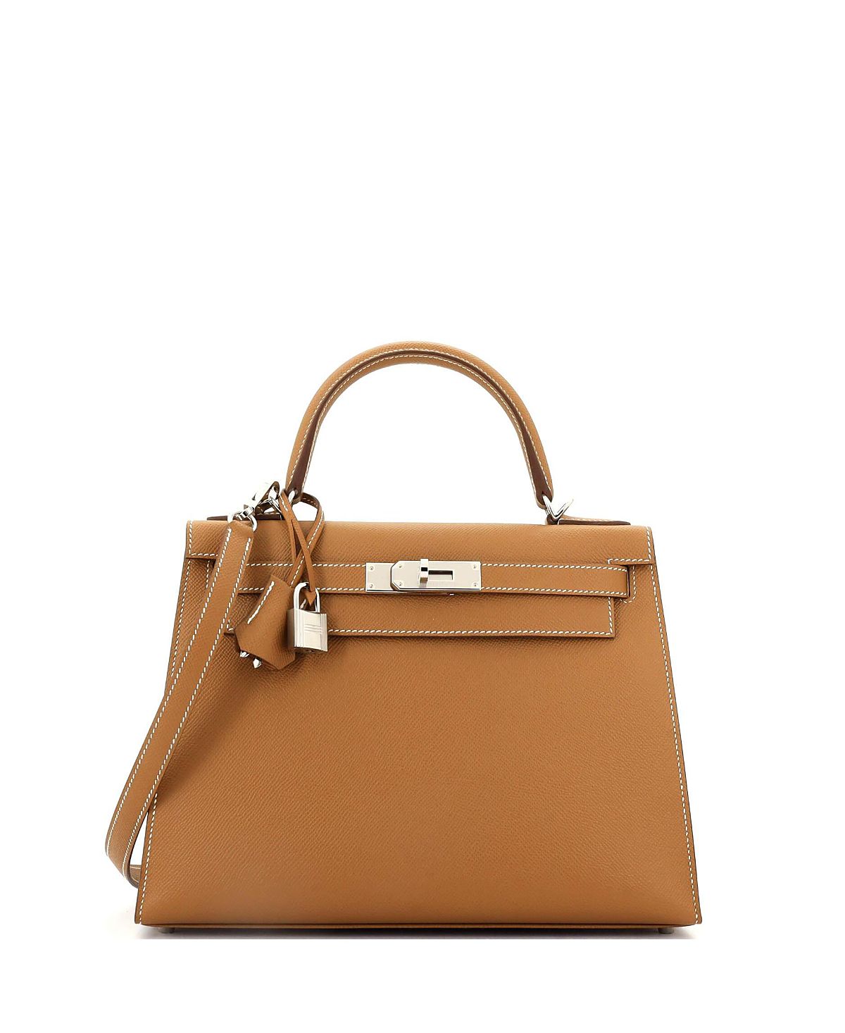 Pre-Owned HERMES Kelly 28 Handbag Brown Epsom with Palladium Hardware