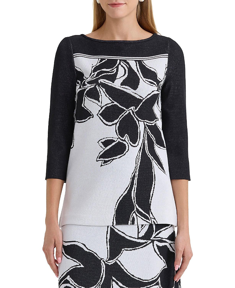 Ming Wang Floral Jacquard Soft Knit Tunic