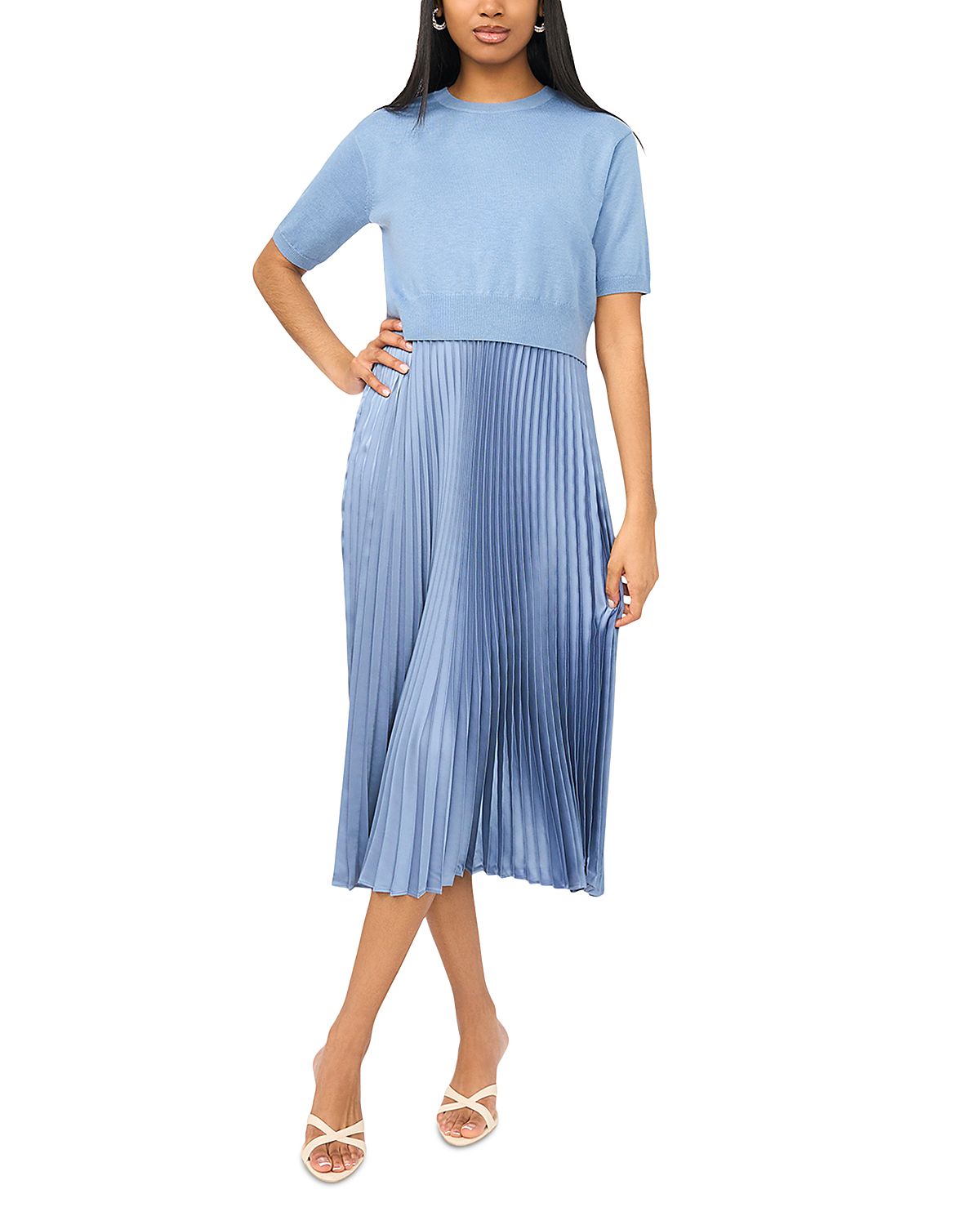 Vince Camuto Short Sleeve Dolman Sweater & Pleated Slip Dress