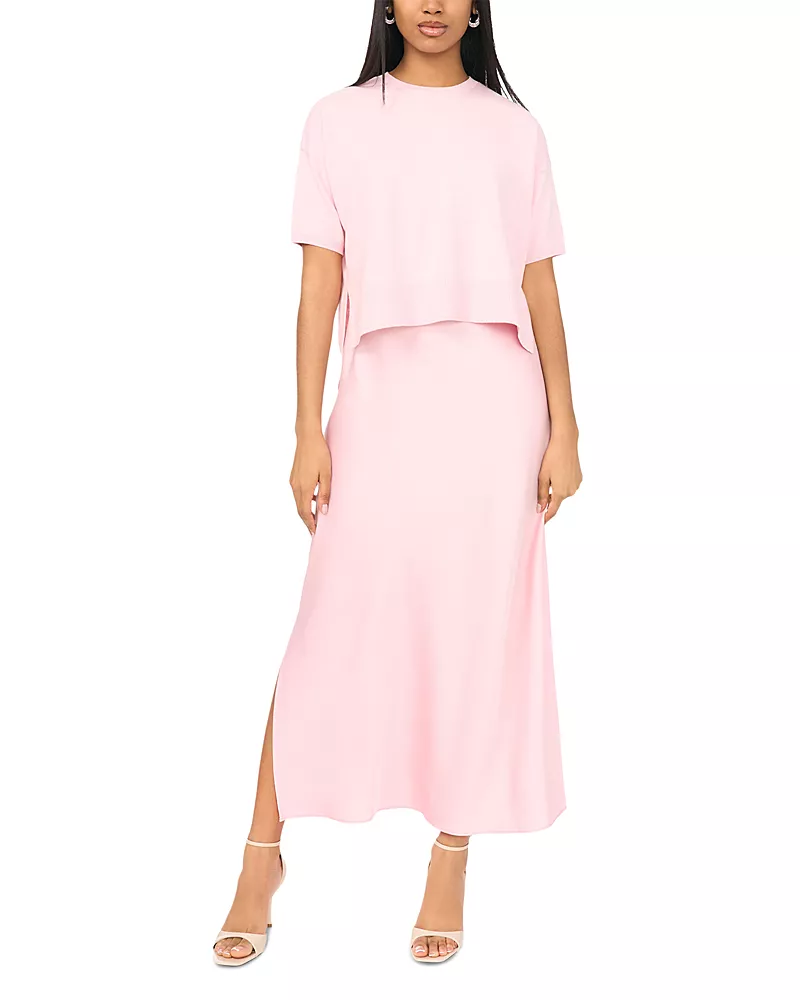 Vince Camuto Short Sleeve Dolman Sweater & Slip Dress