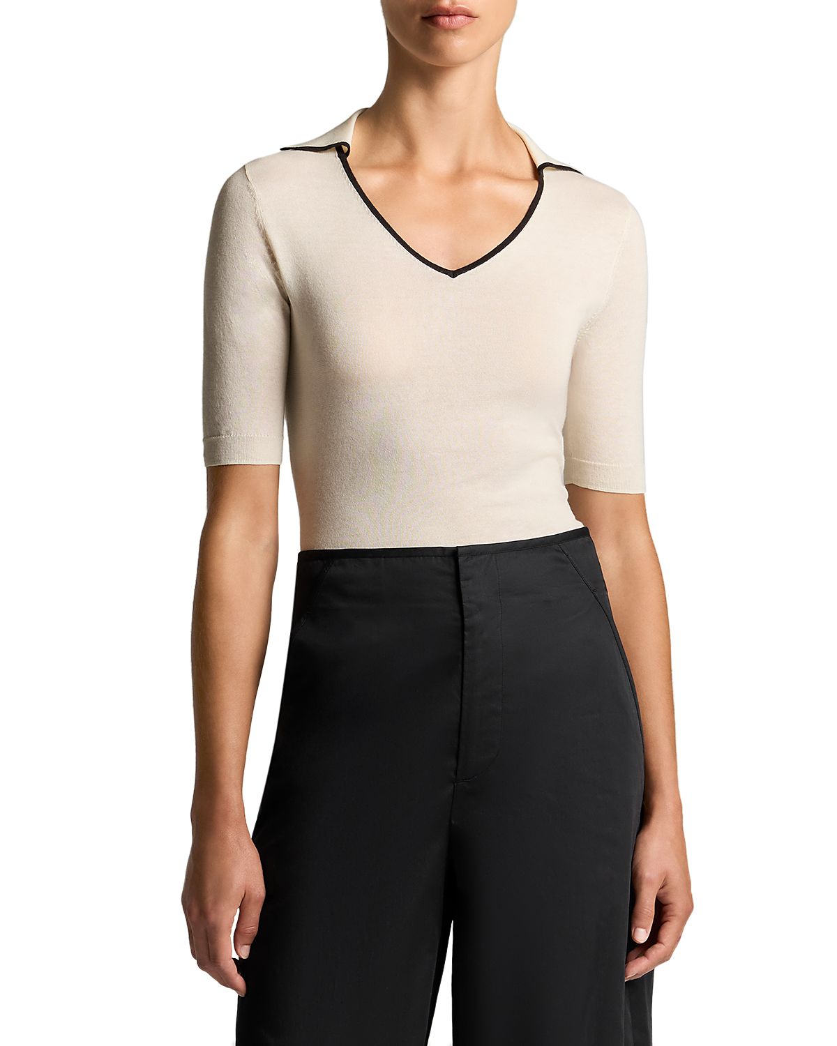 Vince Tipped Polo Elbow Sleeve Top