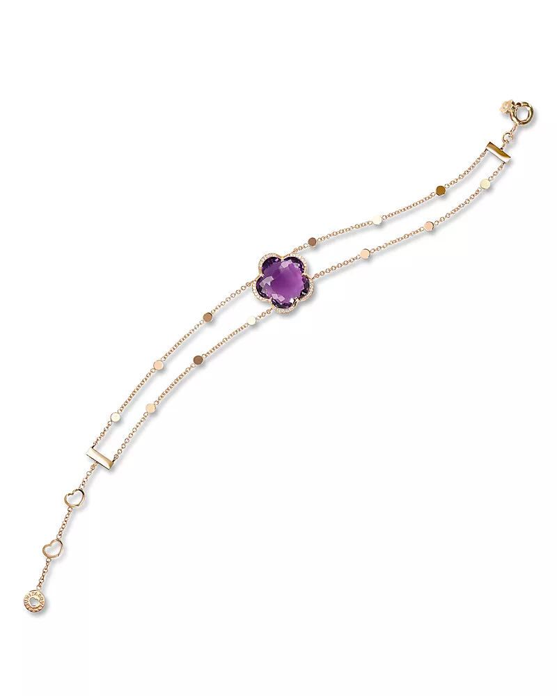 Pasquale Bruni 18K Rose Gold Bon Ton Amethyst & Diamond Flower Double Layer Chain Bracelet