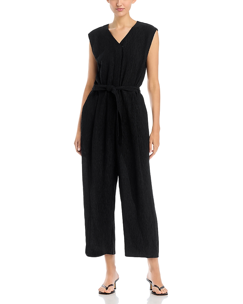 Eileen Fisher Plisse V Neck Wide Ankle Jumpsuit