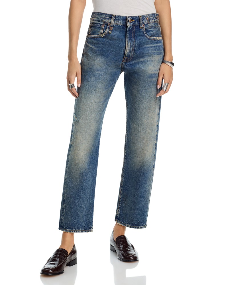 R13 Boyfriend High Rise Ankle Jeans in Bowery Indigo