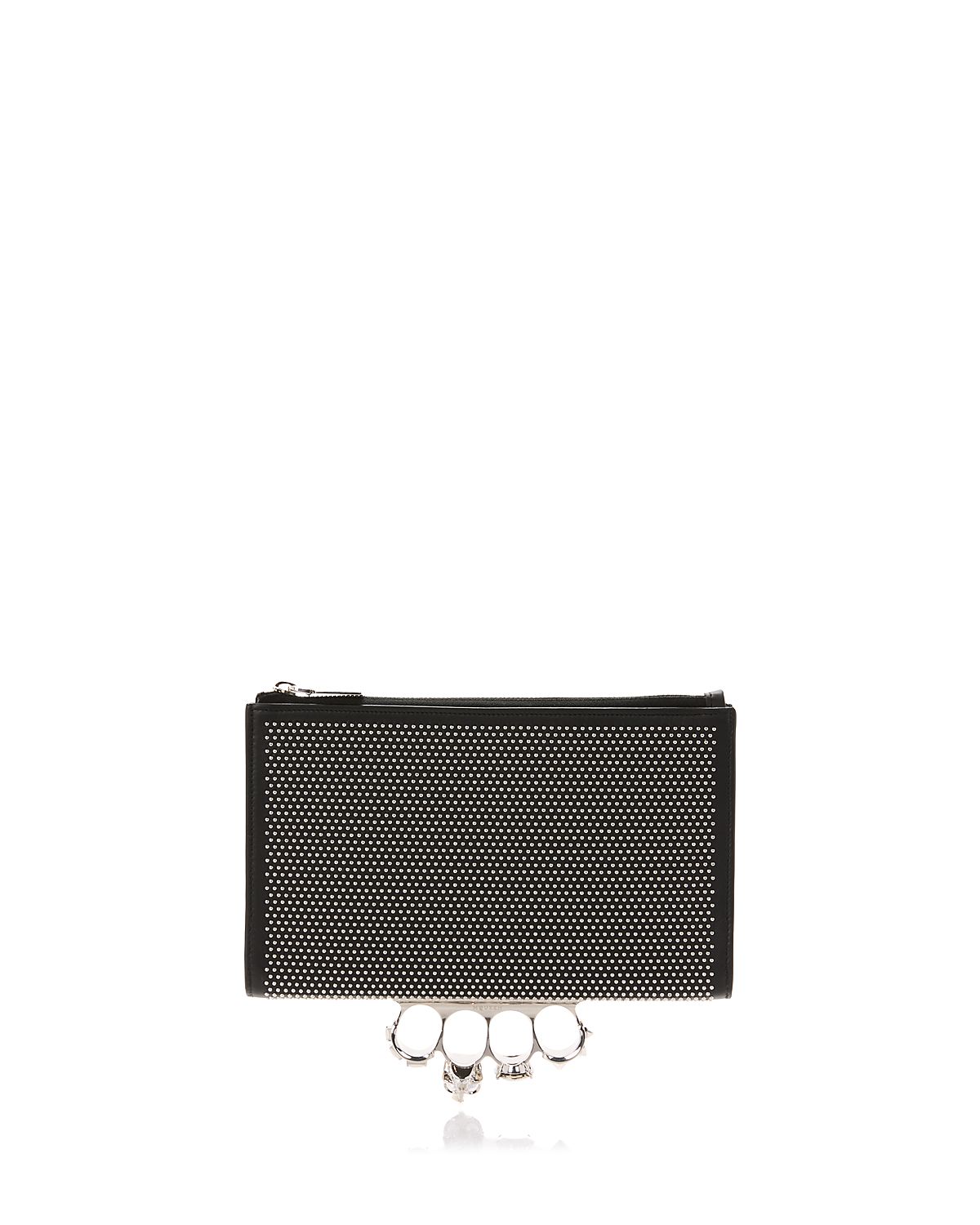 McQueen Knuckles Micro Stud Leather Clutch