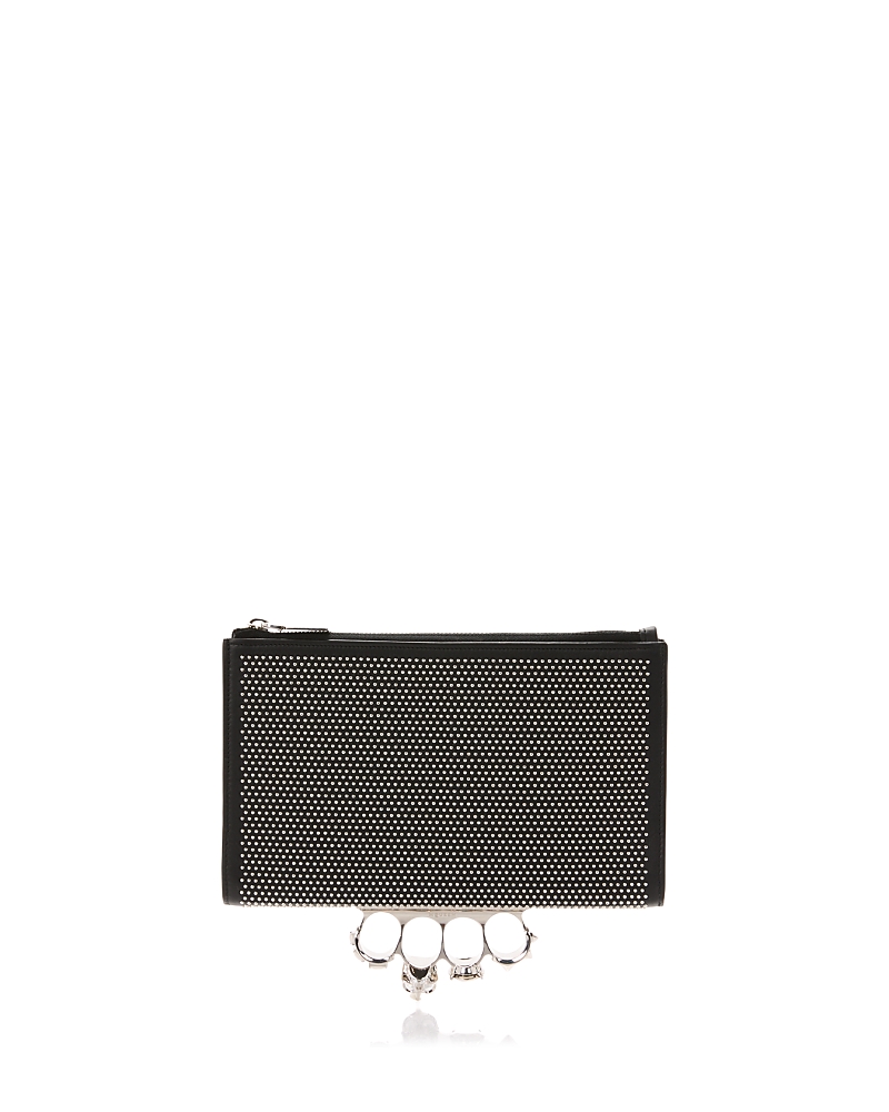 McQueen Knuckles Micro Stud Leather Clutch